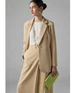 Solid Notched Collar Belted Blazer