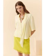 Roman Solid Collar Lace Detail Shirt Lime