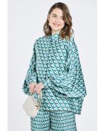 Multicolor Print Dolman Sleeves Shirt- Ramadan Style