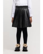Pleated PU Leather Elasticated Waist Skirt -Sale