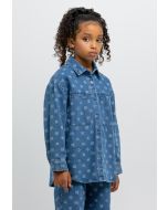Printed Collared Buttons Down Denim Shirt -Sale
