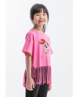 Powerpuff Girls Graphic Print T-shirt With Fringes -Sale