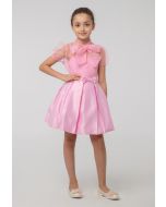 Solid Box Pleated Bow Flare Skirt -Sale