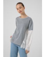 Ribbed Schiffli Long Sleeves Blouse