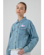 Powerpuff Girls Frayed Digital Print Denim Jacket -Sale