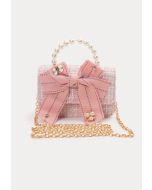 Textured Bow Embellish Beaded Handbag With Sling -Sale