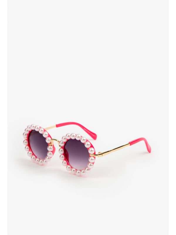 Faux Pearls Embellished Round Gradient Sunglasses
