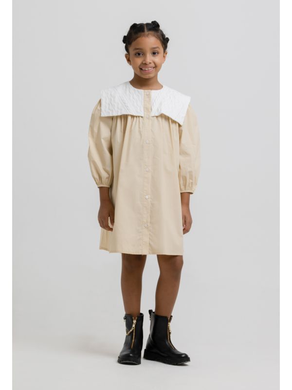 Contrast Puritan Collar Buttoned Shirt Dress -Sale