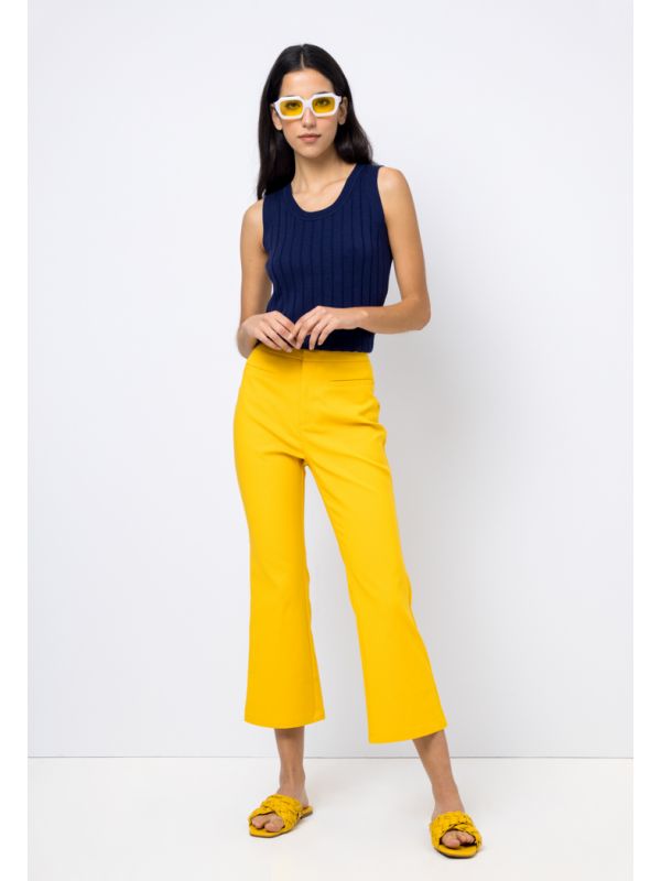 Flared Solid Trousers with Pockets Sale