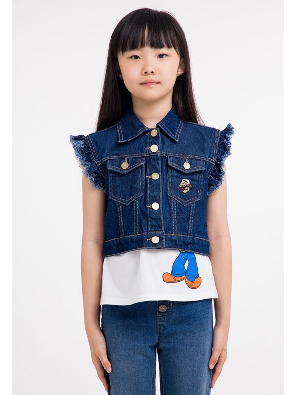 Kids sleeveless sales denim jacket