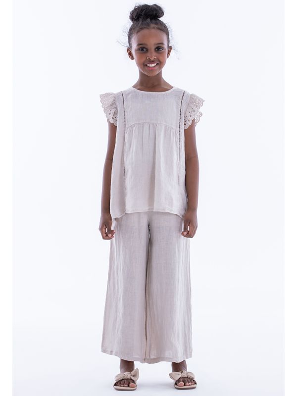 Girls white linen pants top