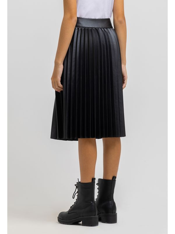 Oasis black faux leather pleated midi skirt top