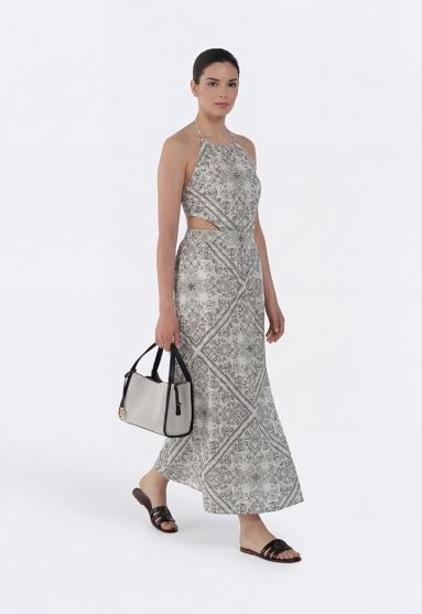 Cut-Out Waist Paisley Dress