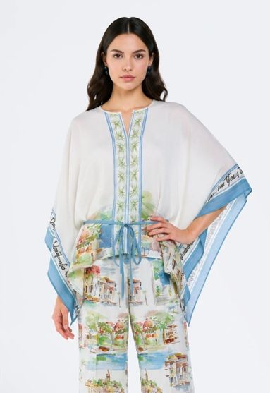 Watercolor Graphic Cape-Style Blouse