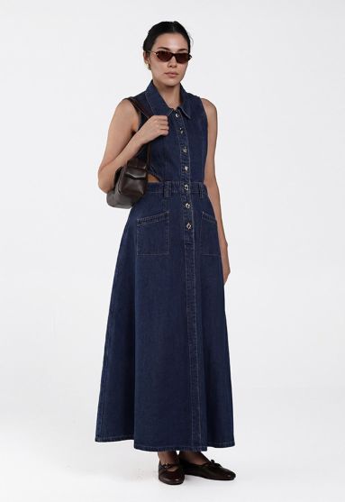 Cut-Out Waist Denim Dress