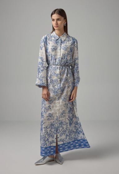 Floral Printed Belted Shirt Dress