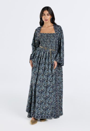 Smocked Paisley Print Dress