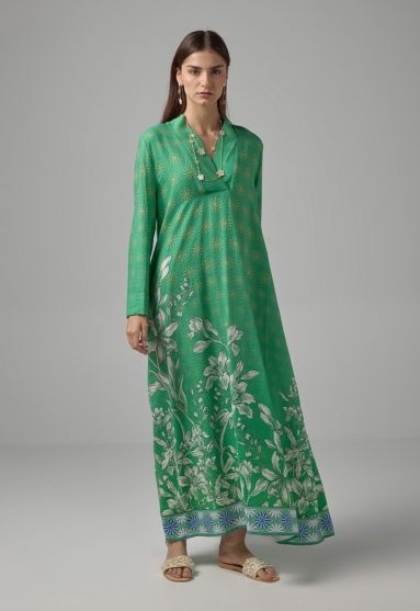 V-Neck Printed Flared Dress