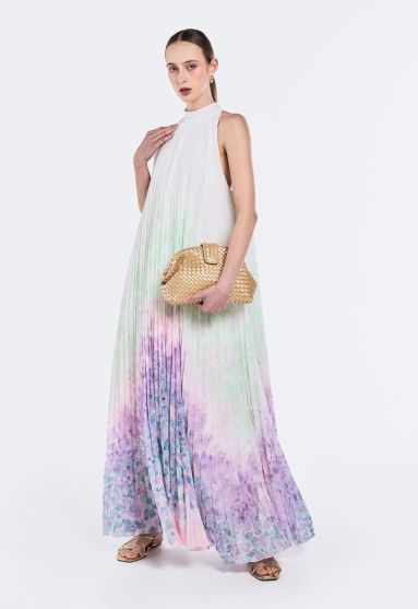 Pleated Halter neck Ombre Dress 
