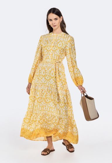 Printed Tiered Belted Dress