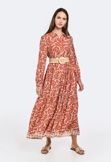 Tiered Printed Belted Dress
