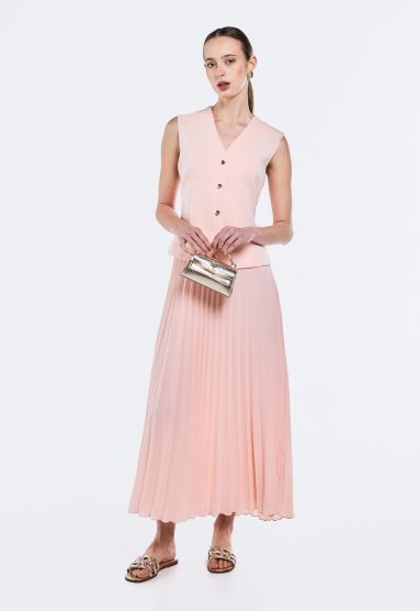 Pleated Dress With Attached Vest