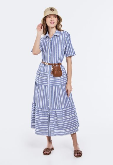 Striped Tiered Midi Dress