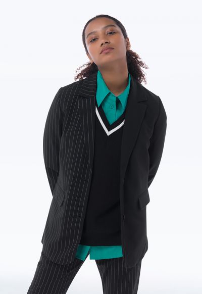 Half Solid and Half Striped Blazer Work Style