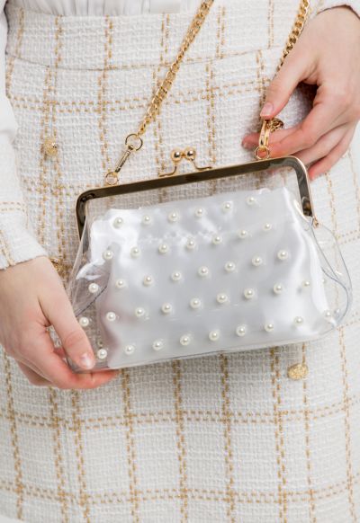 Pearl Embellished See Through Crossbody Bag