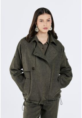 Drawstring Hem Linen Jacket