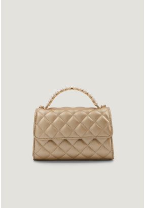 Faux Pearls Handle Quilted Handbag