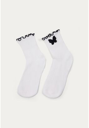 Ribbed Ruffle Socks with Butterfly Details