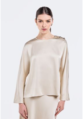 Button Shoulder Satin Blouse