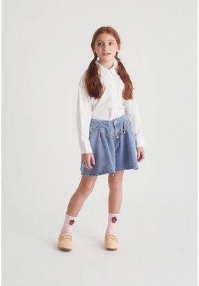 Flared Jeans Skort with Detachable Chain