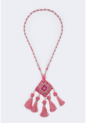 Embroidered Tassel Beaded Pendant