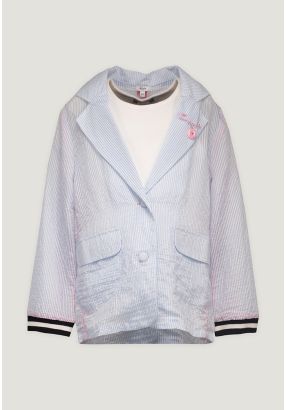  Textured Striped Jacket with Brooch