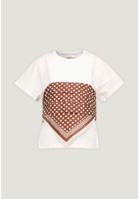 Solid T-Shirt with  Attached Scarf 
