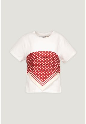 Solid T-Shirt with  Attached Scarf 