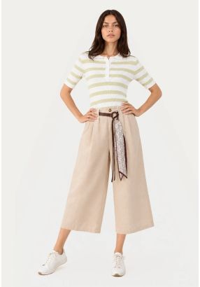 Wide-Leg Trousers with Belt and Scarf Detail