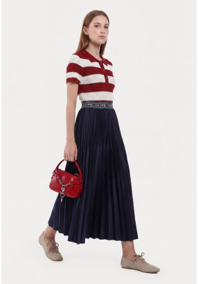 All Over Pleated Solid Skirt with Elastic Waist