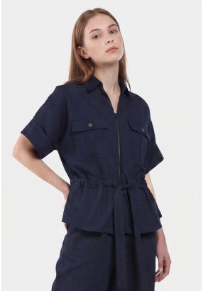Drop Shoulder Belted Solid Shirt