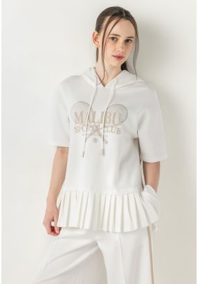 Pleated Hems Short Sleeved Hoodie