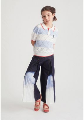 A-Line Pleats Wide Leg Denim Trousers