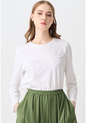 Foil Printed Motif Round Neck Top