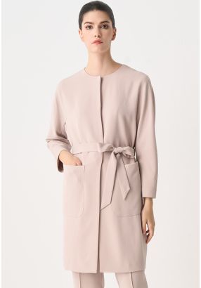 Round Neck Belted Midi Jacket