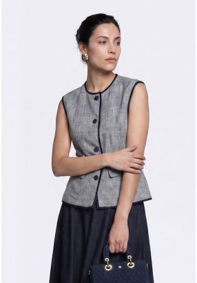 Twill Vest With Frayed Edge