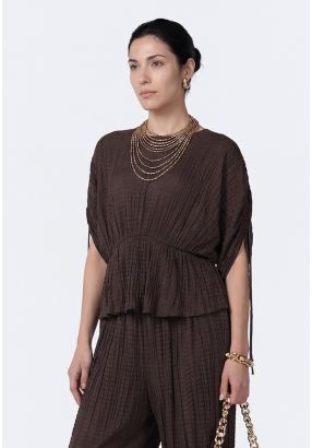 Elastic Waist Crinkled Blouse