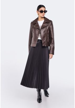 PU Leather Pleated Skirt