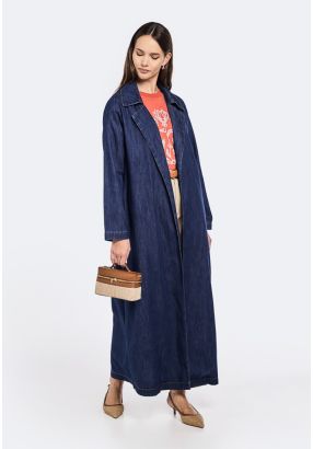 Notched Collar Belted Denim Jacket
