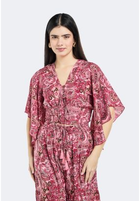 Butterfly Sleeves Smocked Cropped Top